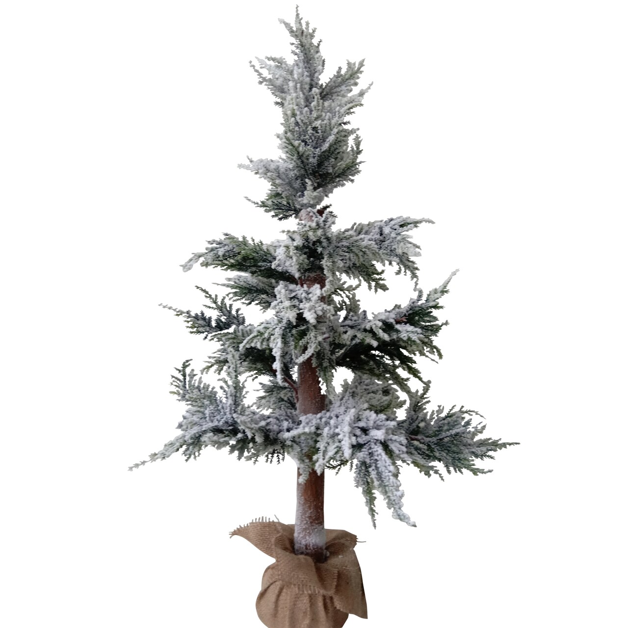 Northlight Heavily Flocked Pine Christmas Tree in Natural Jute Base - 35.25"